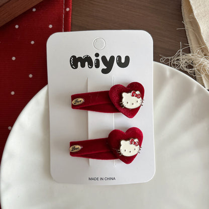 Collection of 2 Cute Red Color Cartoon Hair Ties or Hair Clips, MyKids-USA®, Ponytail Holders, MyKids-USA - Size/Age - Average Size (0-12Y） - Color - Apricot -  -  - TR2603302131-A.