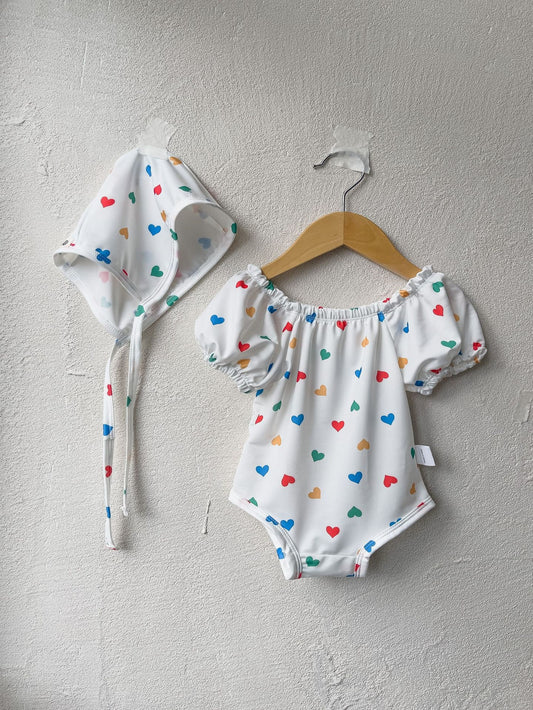 Arrival Girls’ Hearts Pattern Swimwear with Hat Set