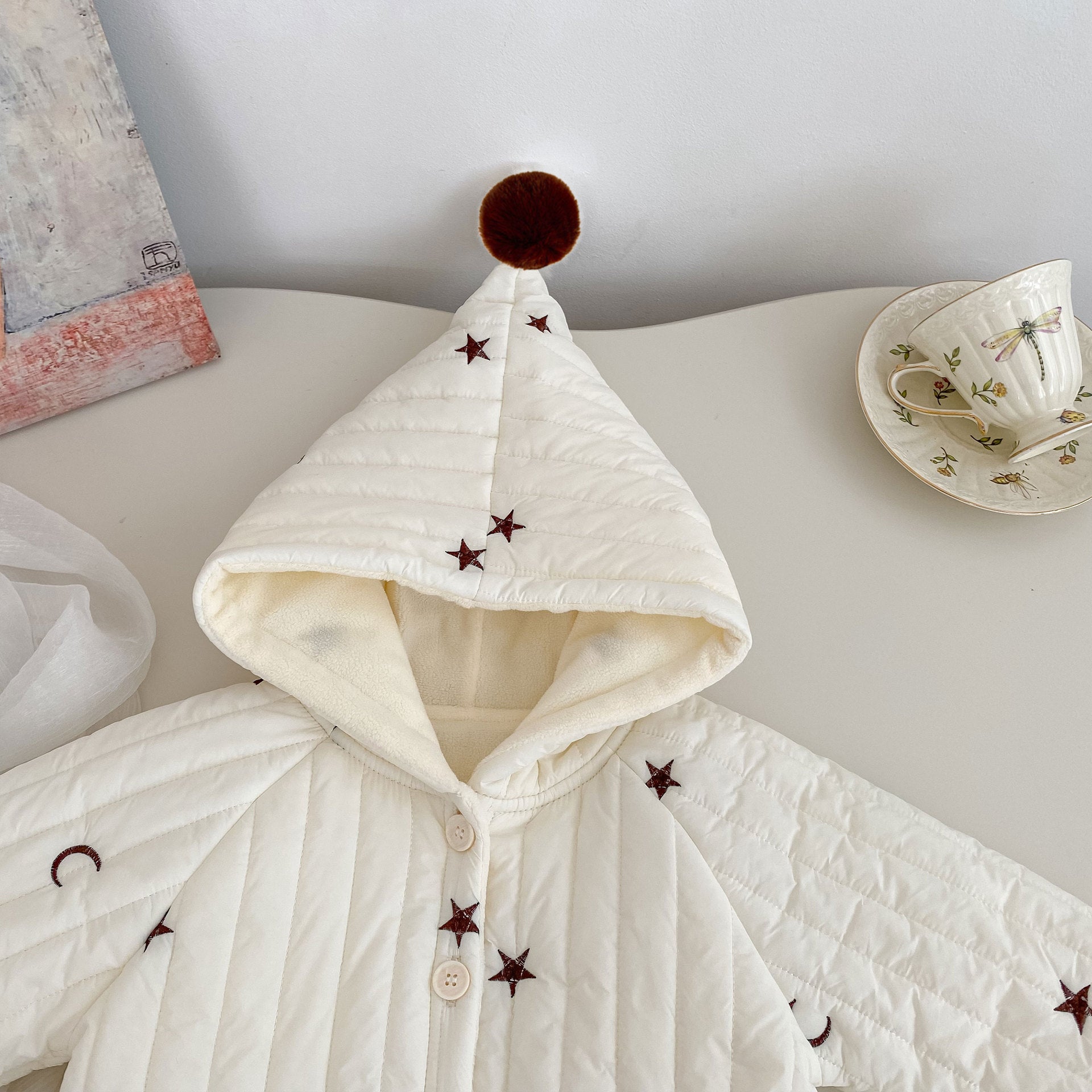 Winter Arrival Baby Kids Unisex Moons and Stars Pattern Long Sleeves Fleece-lined Hooded Coat, MyKids-USA®, Puffer Jackets, MyKids-USA -  -  -  -  -  -  - 