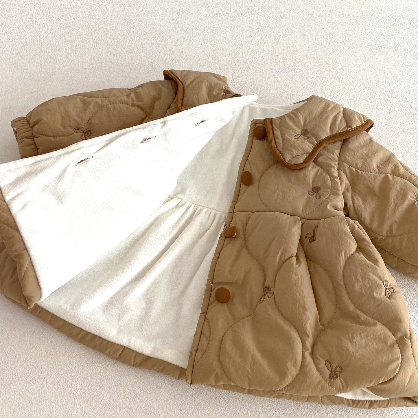 Winter Arrival Baby Girls Long Sleeves Embroidery Pattern Fleece-Lined Warm Coat