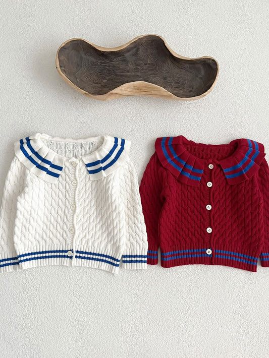 Sailor Style Striped Pattern Single Breasted Cardigan