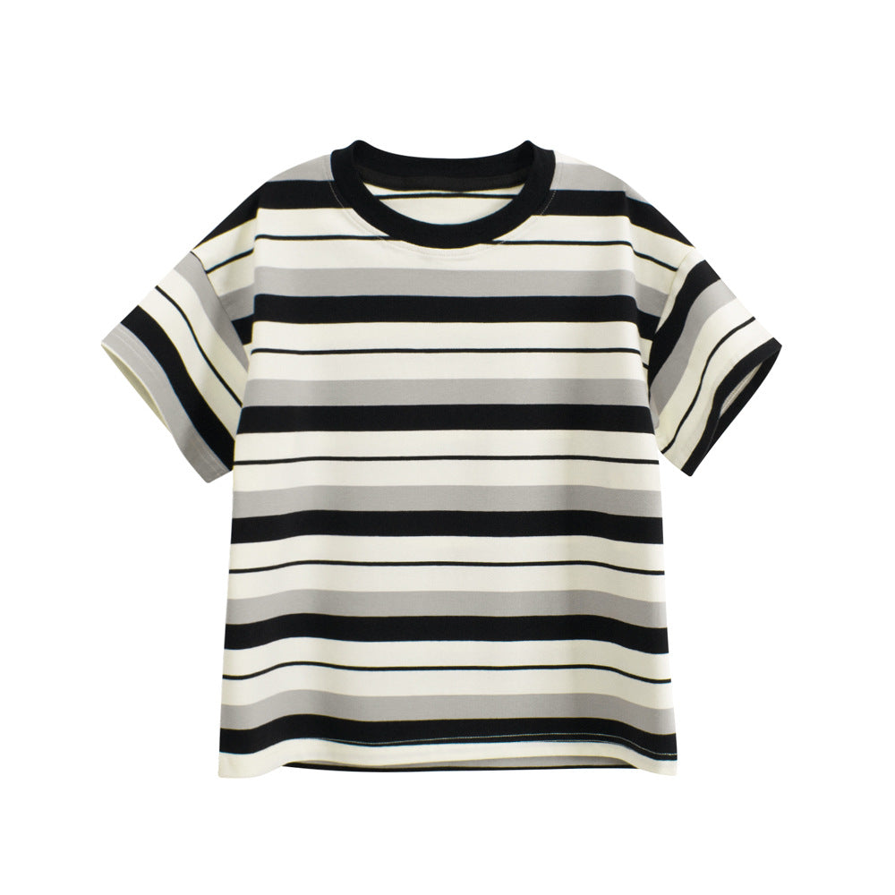 Summer Arrival Kids’ Striped Pattern T-shirt in European and American Style, MyKids-USA®, Baby & Toddler Tops, MyKids-USA - Size/Age - 120 (5-7Y) - Color - Black -  -  - TR2505102014-A