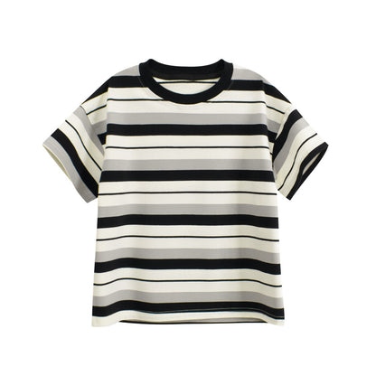 Summer Arrival Kids’ Striped Pattern T-shirt in European and American Style, MyKids-USA®, Baby & Toddler Tops, MyKids-USA - Size/Age - 120 (5-7Y) - Color - Black -  -  - TR2505102014-A
