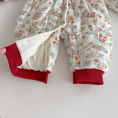 Winter Arrival Baby Girls Long Sleeves Floral Pattern Fleece-lined Warm Rompers, MyKids-USA®, Baby One-Pieces, MyKids-USA -  -  -  -  -  -  - 