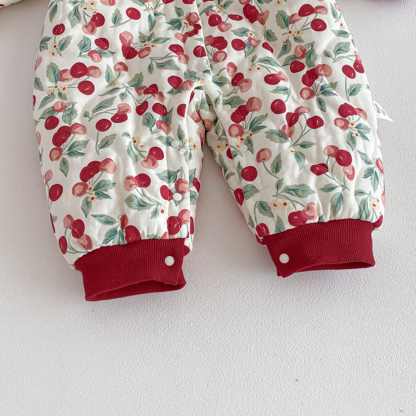 Winter Arrival Baby Girls Long Sleeves Cherry Pattern Fleece-Lined Rompers