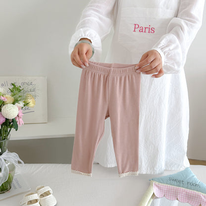 MyKids-USA® Arrival Autumn Plain Lace Trim Pants for Girls