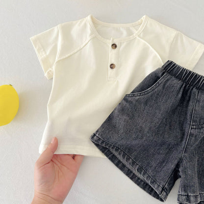 Summer Baby Kids Boys and Girls Short Sleeves Plain T-Shirt and Denim Shorts Clothing Set, MyKids-USA®, Baby & Toddler Outfits, MyKids-USA -  -  -  -  -  -  - .