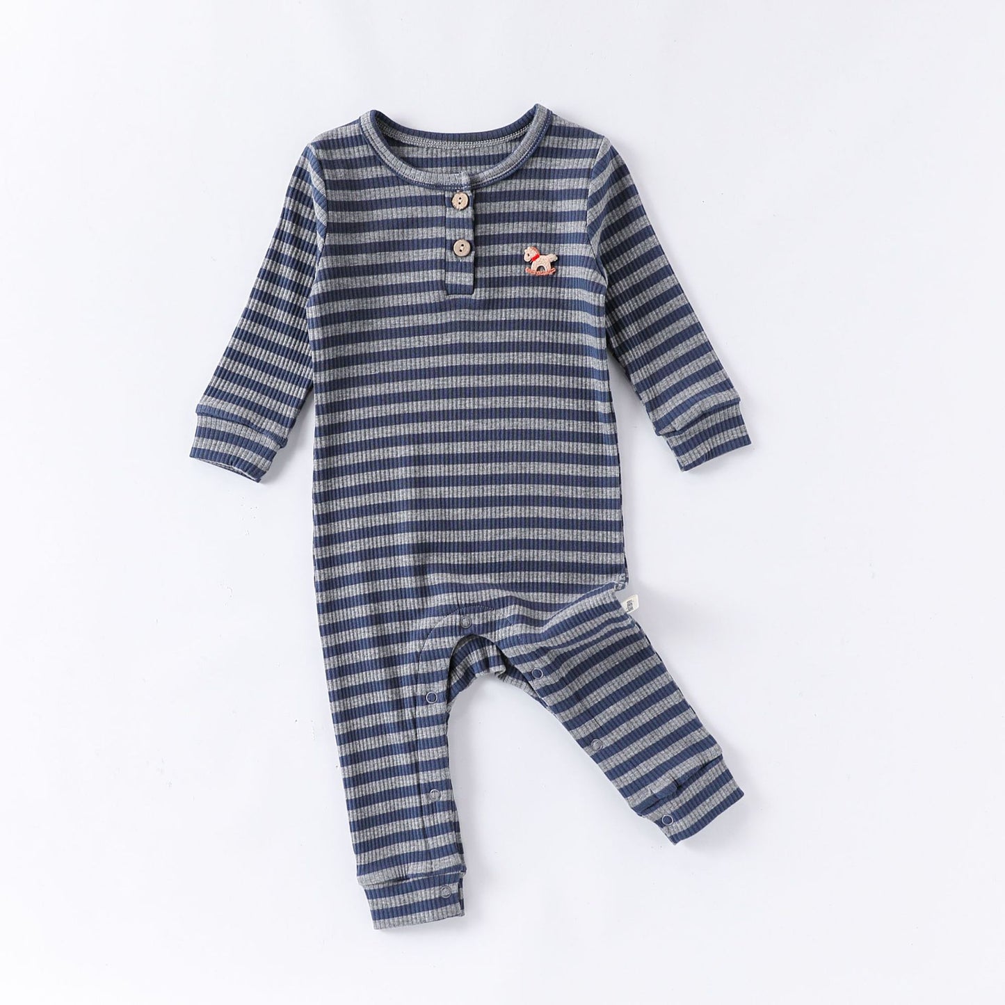 Spring Arrival Baby Unisex Long Sleeves Cartoon Horse Pattern Rompers, MyKids-USA®, Baby One-Pieces, MyKids-USA - Size/Age - 66 (3-6M) - Color - Navy Blue (Dark Blue) -  -  - TR2602021414-D.