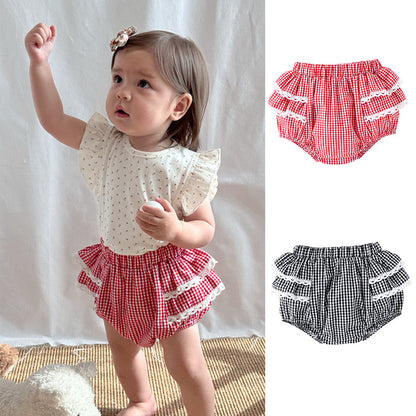 Summer Arrival Baby Girls Fly Sleeves Floral Pattern Top and Plaid Bloomers Clothing Sets, MyKids-USA®, Shorts, MyKids-USA -  -  -  -  -  -  - 