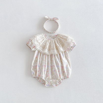 Summer  Arrival Baby Girls Short Sleeves Flowers Pattern Embroidered Lace Trim Collar Bodysuir, MyKids-USA®, Baby & Children's One-Pieces, MyKids-USA - Size/Age - 66 (3-6M) - Color - Beige -  -  - TR2604072351-A.
