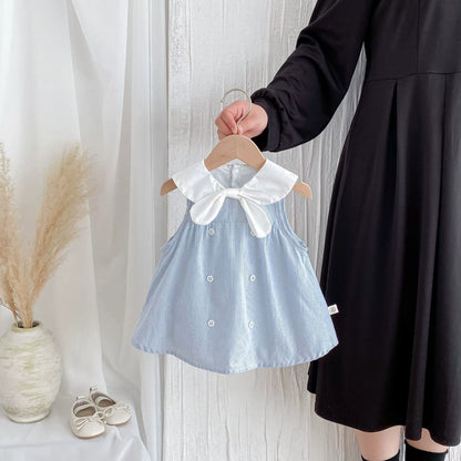 Summer Arrival Baby Girl Striped Pattern Sleeveless Dress with Butterfly-bow Tied Collar, MyKids-USA®, Baby & Toddler Dresses, MyKids-USA - Size/Age - 66 (3-6M) - Color - Blue -  -  - TR2506182023-A