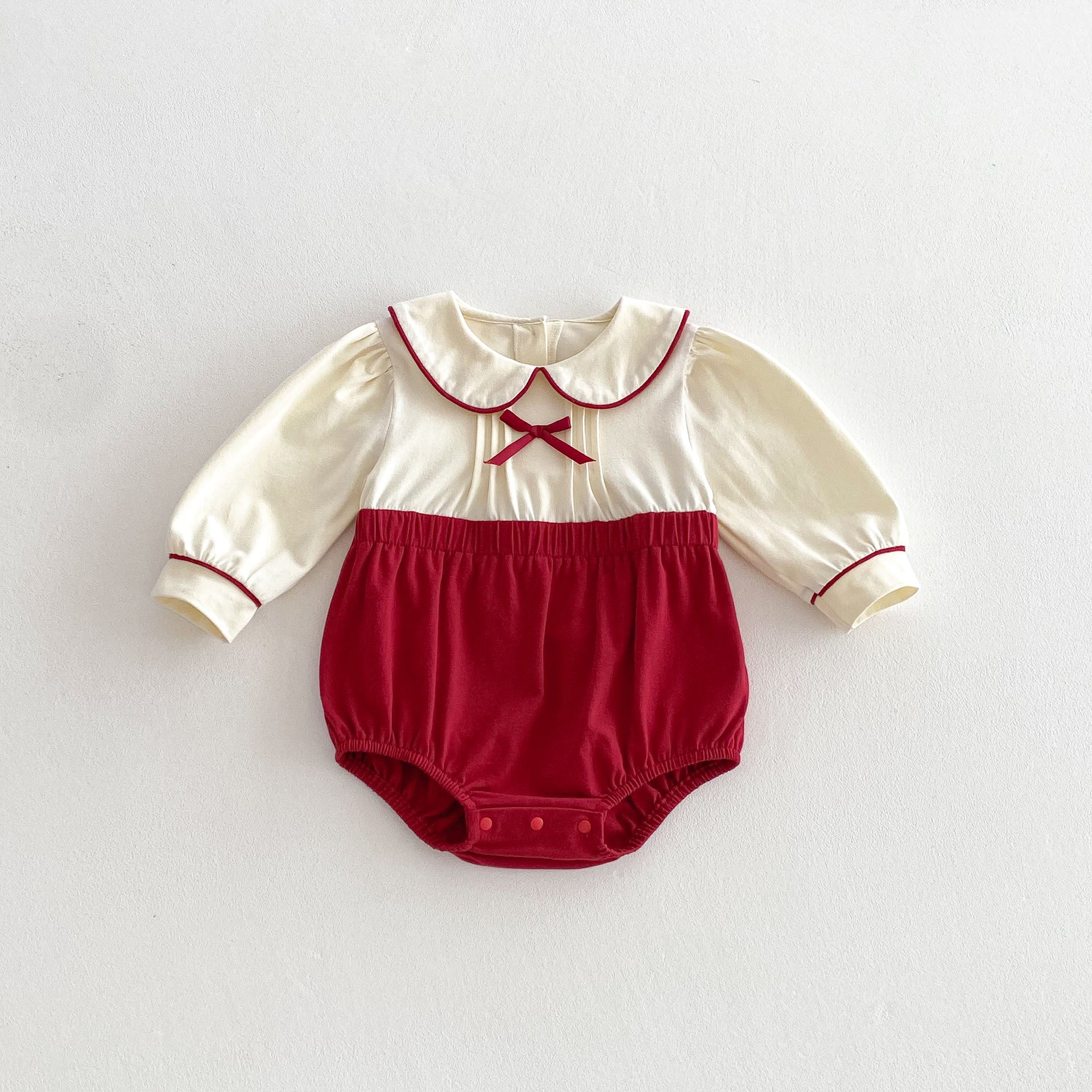 Spring Arrival Baby Girls Cute Color Patchwork Long Sleeves Peter Pan Collar Onesies, MyKids-USA®, Baby One-Pieces, MyKids-USA - Size/Age - 66 (3-6M) - Color - Red -  -  - TR2502252340-A