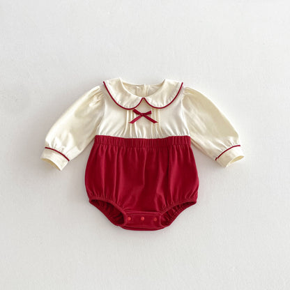 Spring Arrival Baby Girls Cute Color Patchwork Long Sleeves Peter Pan Collar Onesies, MyKids-USA®, Baby One-Pieces, MyKids-USA - Size/Age - 66 (3-6M) - Color - Red -  -  - TR2502252340-A