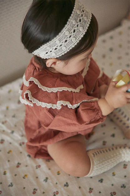 Infant Baby Girl Double Layer Laces Lapel Dress&Onesie