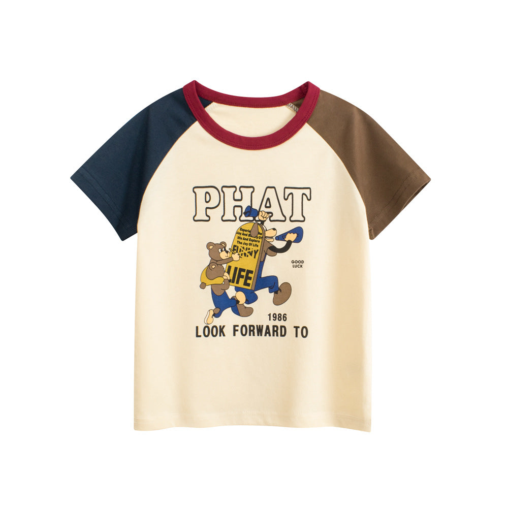 Summer Boys’ Cartoon and Letters Pattern T-shirt in European and American Style, MyKids-USA®, Baby & Toddler Tops, MyKids-USA - Size/Age - 90 (12-24M) - Color - Apricot -  -  - TR2504271619-A