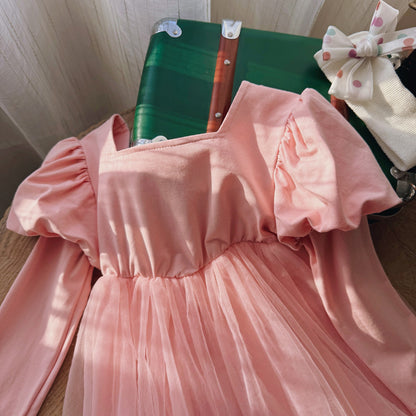 Autumn Baby Kids Girls Long Sleeves Solid Color Tulle Patchwork Dress, MyKids-USA®, Baby & Children's Dresses, MyKids-USA -  -  -  -  -  -  - .