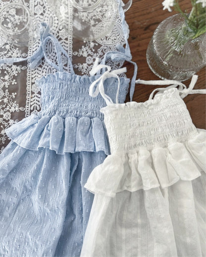 Summer Arrival Baby Girls Sleeveless Pleated Pattern Solid Color Dress