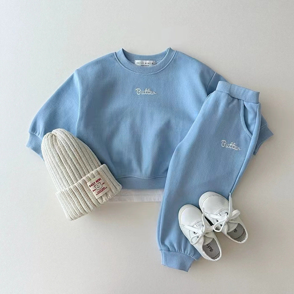 Autumn Baby Kids Unisex Casual Letter Embroidery Pullover And Pants Clothing Set