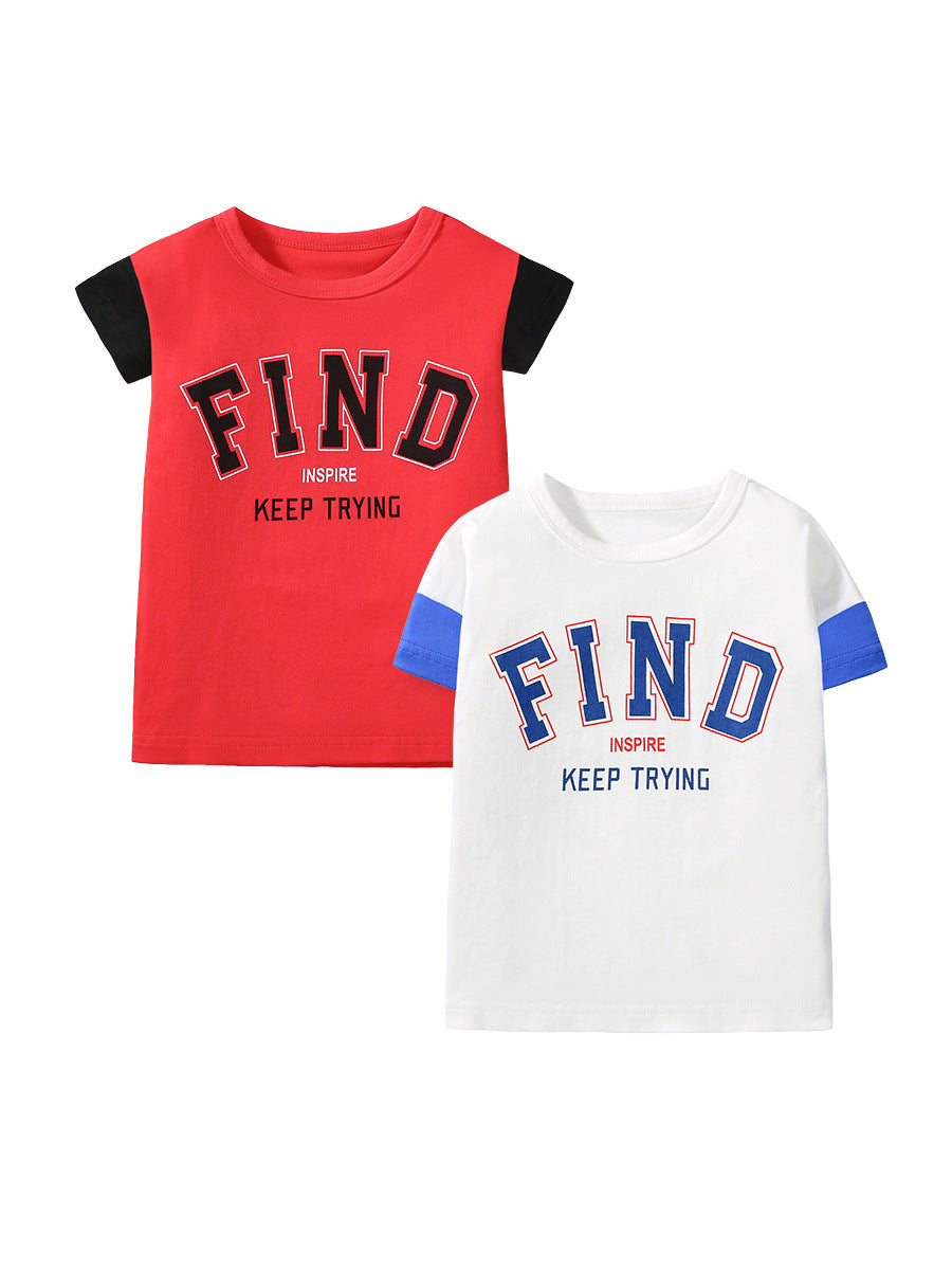 Kids’ Color Patchwork Letters Pattern Short Sleeves T-shirt in European and American Style for Summer, MyKids-USA®, Baby & Toddler Tops, MyKids-USA -  -  -  -  -  -  - 