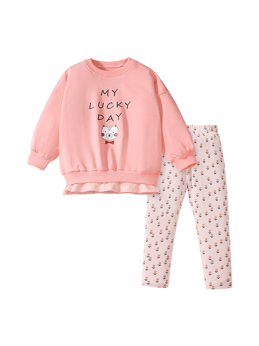 Spring And Autumn Girls Cute Cartoon Print Long Sleeves Top T-Shirt And Floral Pants Clothing Set, MyKids-USA®, Baby & Toddler Outfits, MyKids-USA - Size/Age - 90 (12-24M) - Color - Pink -  -  - TR2407130956-A