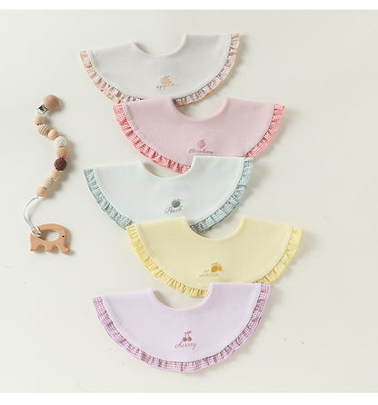 Adorable Fruits Embroidered Pattern Snap-on Round Shaped Bib