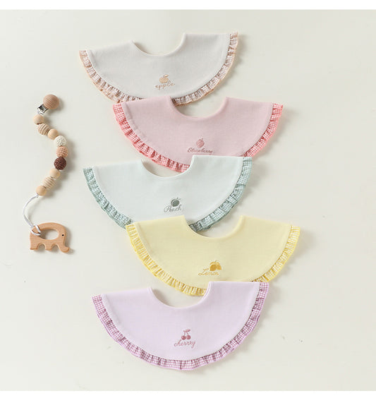 Adorable Fruits Embroidered Pattern Snap-on Round Shaped Bib