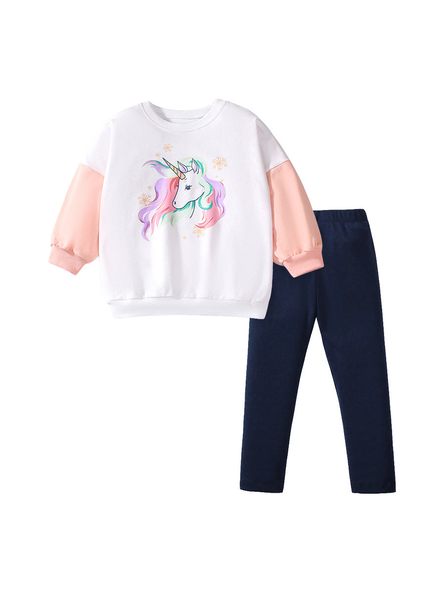 Spring And Autumn Girls Cartoon Unicorn Pattern Long Sleeves Crew Neck Top Sweatshirt And Pants Clothing Set, MyKids-USA®, Baby & Toddler Outfits, MyKids-USA -  -  -  -  -  -  - 