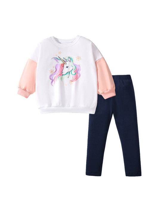 Spring And Autumn Girls Cartoon Unicorn Pattern Long Sleeves Crew Neck Top Sweatshirt And Pants Clothing Set, MyKids-USA®, Baby & Toddler Outfits, MyKids-USA -  -  -  -  -  -  - 