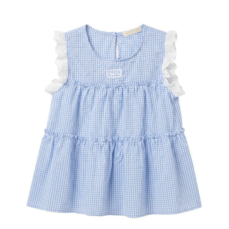 Arrival Summer Baby Kids Girls Sleeveless Plaid Vest and White Skirt