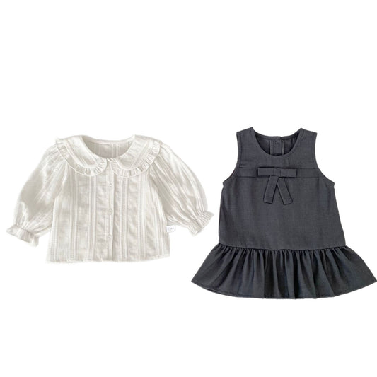 Spring Baby Kids Girls Long Sleeves Cute Striped Embroidered Pattern Top and Preppy Sleeveless Dress Clothing Set, MyKids-USA®, Baby & Toddler Outfits, MyKids-USA -  -  -  -  -  -  - .