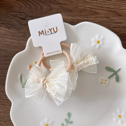 Collection of 2 Versatile Lace Decorated Hair Clips and Hair Ties, MyKids-USA®, Hair Pins, Claws & Clips, MyKids-USA - Size/Age - Average Size (0-12Y） - Color - Beige -  -  - TR2601291543-B.