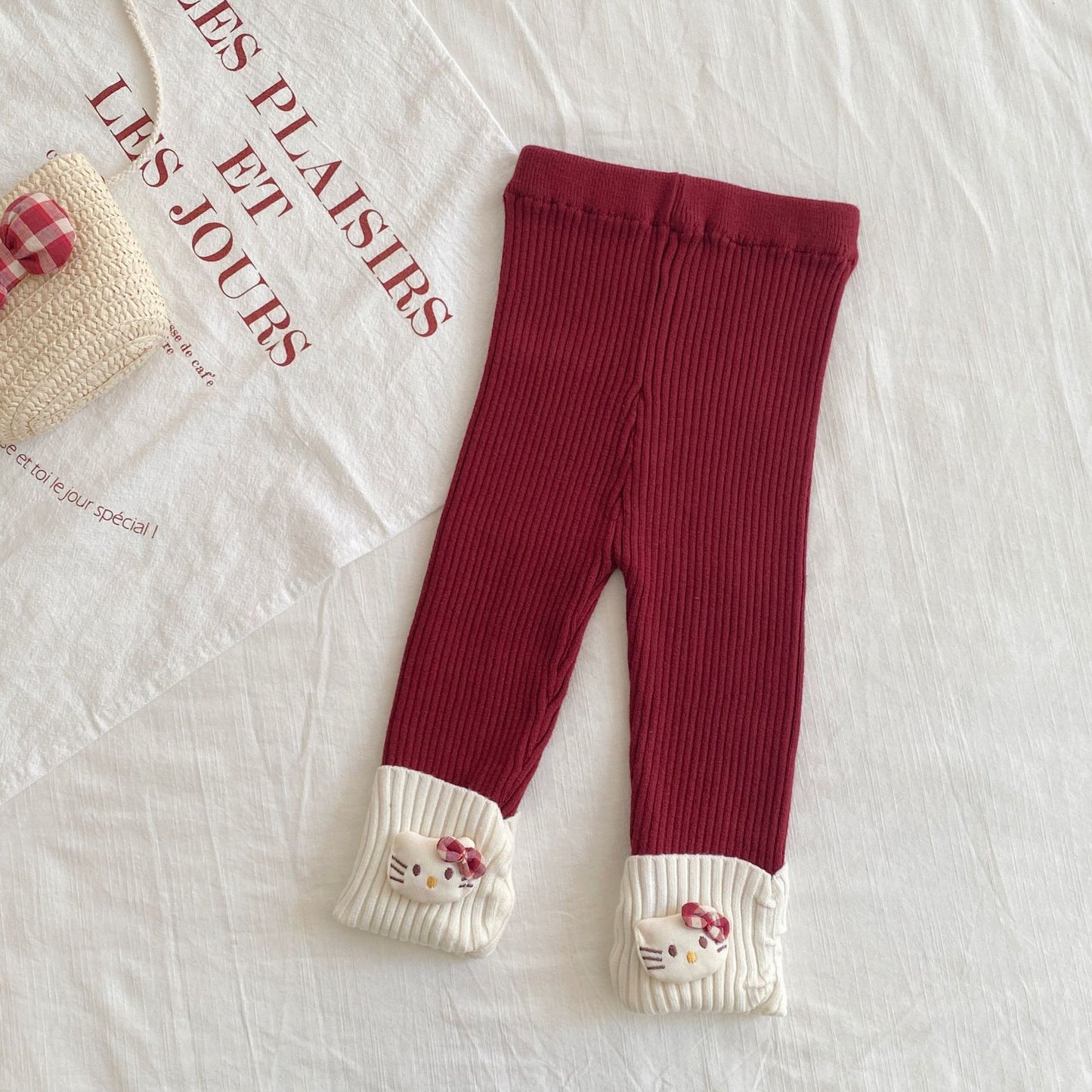 Winter and Spring Baby Kids Girls Long Sleeves Color Patchwork Pullover and Cartoon Pattern Pants Knitted Clothing Set