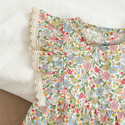 Summer Girls Flowers Pattern Lace Trim Fly Sleeves Onesies and Dress – Princess Sister Matching Set, MyKids-USA®, Baby & Children's Outfits, MyKids-USA -  -  -  -  -  -  - .