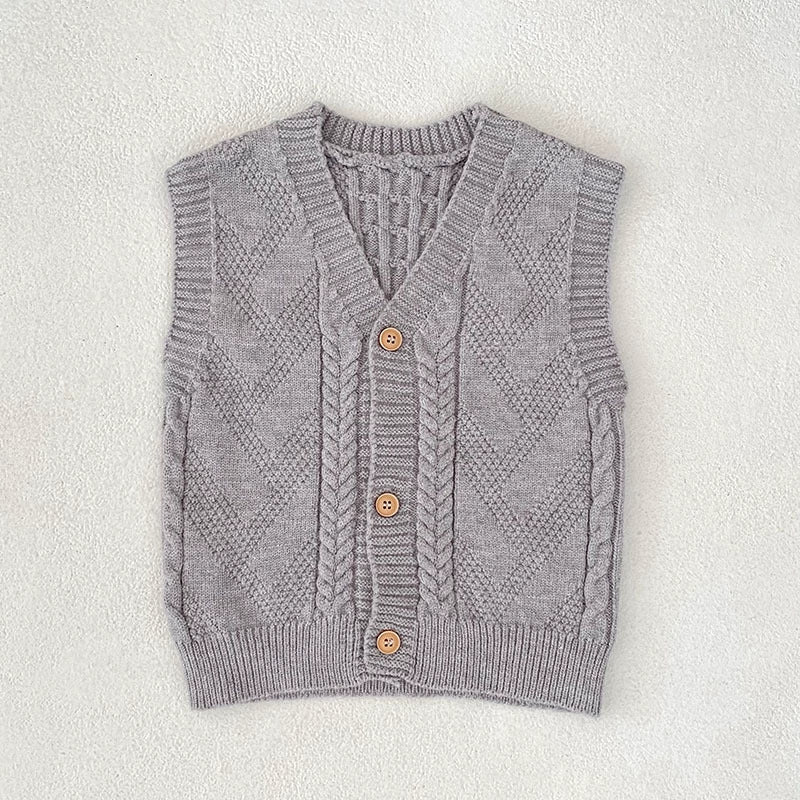 Autumn Arrival Baby Unisex Comfortable Jacquard Pattern Knitted Sleeveless V Neck Vest, MyKids-USA®, Tunics, MyKids-USA - Size/Age - 59 (0-3M) - Color - Grey -  -  - TR2507272232-B