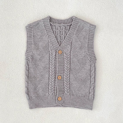 Autumn Arrival Baby Unisex Comfortable Jacquard Pattern Knitted Sleeveless V Neck Vest, MyKids-USA®, Tunics, MyKids-USA - Size/Age - 59 (0-3M) - Color - Grey -  -  - TR2507272232-B