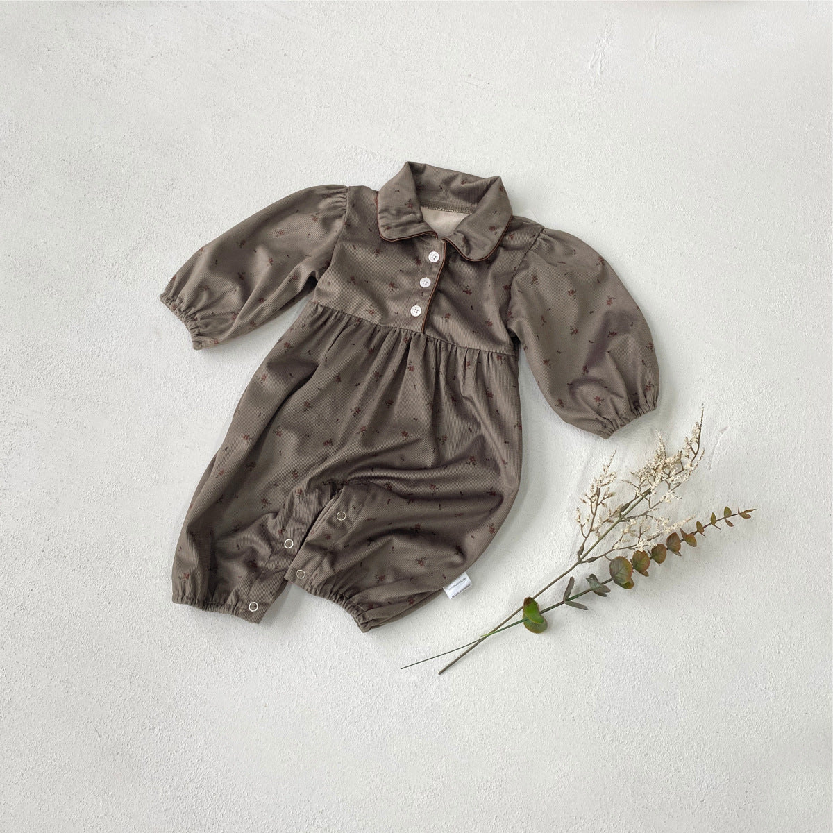 MyKids-USA® Autumn Arrival Baby Girls Long Sleeves Cute Flowers Pattern Turn Down Collar Rompers