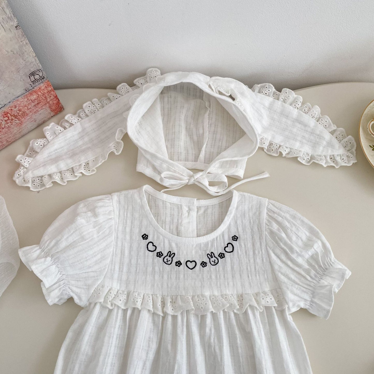 Summer Arrival Baby Girls Short Sleeves Embroidered Pattern Bodysuit with Hat, MyKids-USA®, Baby & Children's One-Pieces, MyKids-USA -  -  -  -  -  -  - .