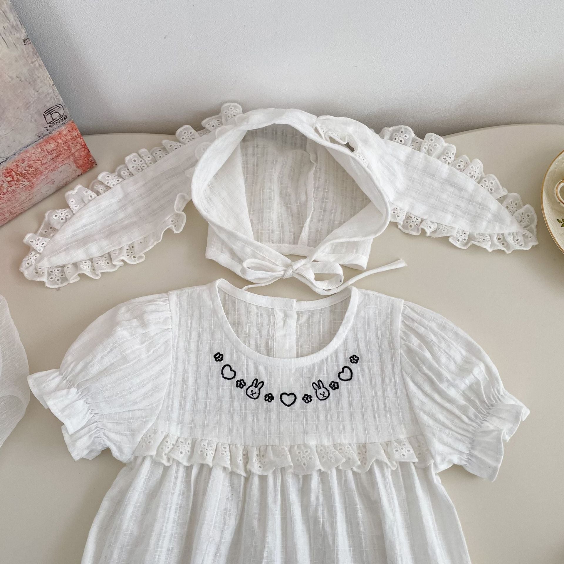 Summer Arrival Baby Girls Short Sleeves Embroidered Pattern Bodysuit with Hat, MyKids-USA®, Baby & Children's One-Pieces, MyKids-USA -  -  -  -  -  -  - .