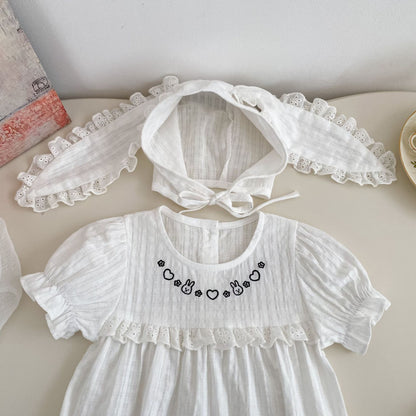 Summer Arrival Baby Girls Short Sleeves Embroidered Pattern Bodysuit with Hat, MyKids-USA®, Baby & Children's One-Pieces, MyKids-USA -  -  -  -  -  -  - .