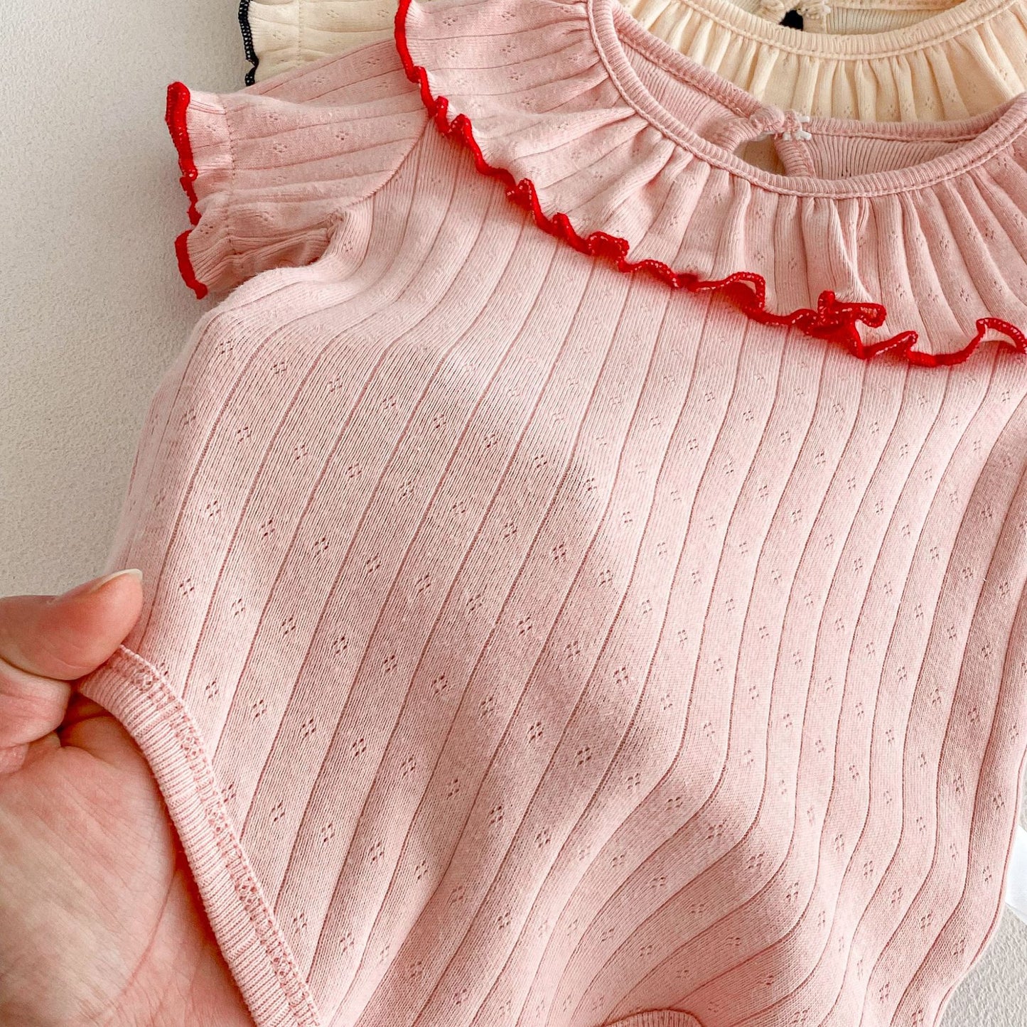 Summer Arrival Baby Girls Short Sleeves Solid Color Hollow-out Pattern Bodysuit with Collar, MyKids-USA®, Bodysuits, MyKids-USA -  -  -  -  -  -  - .