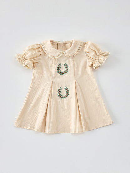 MyKids-USA® Summer Arrival Flowers Wreath Pattern Short Sleeves Dress for Stylish Girls