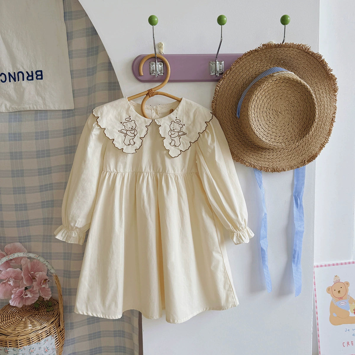 Arrival Autumn Girls Teddy Bear Embroidered Pattern Long Sleeves Dress MyKids-USA Arrival Autumn Girls Teddy Bear Embroidered Pattern Long Sleeves Dress MyKids-USA