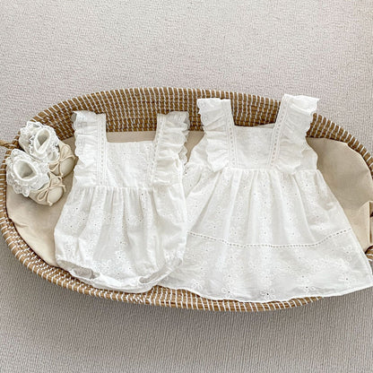 Summer Girls Solid Color Floral Embroidery Square Neck Onesies And Girls’ Dress – Princess Sister Matching, MyKids-USA®, Baby & Toddler Outfits, MyKids-USA -  -  -  -  -  -  - 