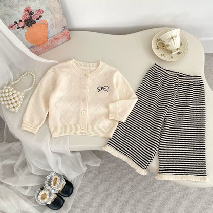 Spring and Autumn Kids Girls Argyle Pattern Long Sleeves Cardigan and Pants Clothing Set, MyKids-USA®, Baby & Toddler Outfits, MyKids-USA - Size/Age - 73 (6-9M) - Color - Beige -  -  - TR2508152129-A