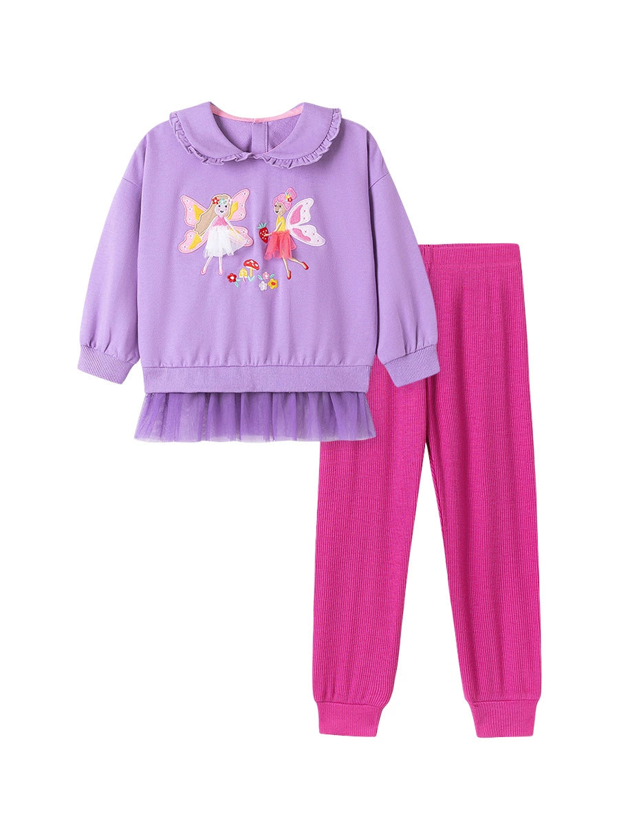 Spring and Autumn Girls Fairy Cartoon Pattern Long Sleeves Sweatshirt and Purple Pants Clothing Set, MyKids-USA®, Baby & Toddler Outfits, MyKids-USA -  -  -  -  -  -  - 