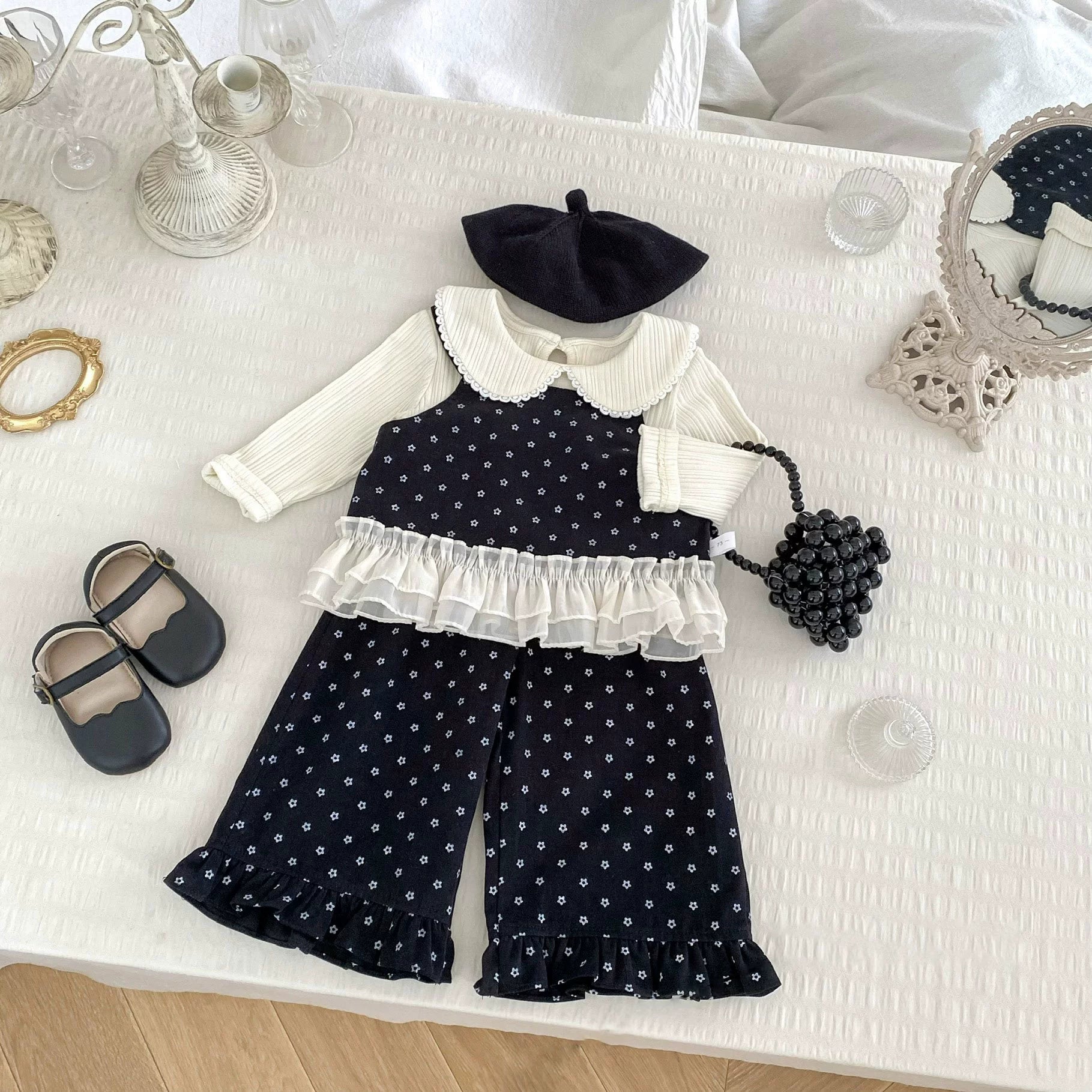 Spring and Autumn Baby Kids Girls Lace Trim Decorated Sleeveless Vest, Plain Long Sleeves Top and Pants Clothing Set, MyKids-USA®, Baby & Toddler Outfits, MyKids-USA - Size/Age - 73 (6-9M) - Color - Black -  -  - TR2509062129-A