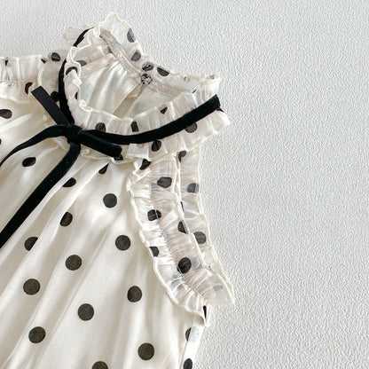 Summer Arrival Baby Girls Cute Beige Sleeveless Polka Dots Pattern Bodysuit