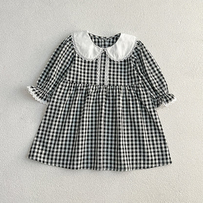 New Spring/Autumn Baby Black Plaid Onesies And Dress For Girls With Long Sleeves – Family Sister Matching Set
