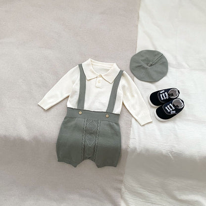Autumn Baby Boys Long Sleeves Simple Knitted Top, Overalls and Hat Clothing Set, MyKids-USA®, Baby One-Pieces, MyKids-USA - Size/Age - 66 (3-6M) - Color - Grey -  -  - TR2410131707-C