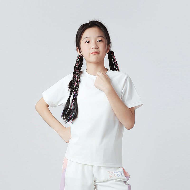 Boys And Girls Solid Color Elastic Quick Dry Sportswear T-Shirt In European And American Style, MyKids-USA®, Baby & Toddler Tops, MyKids-USA - Size/Age - 120 (5-7Y) - Color - White -  -  - TR2404071631-G